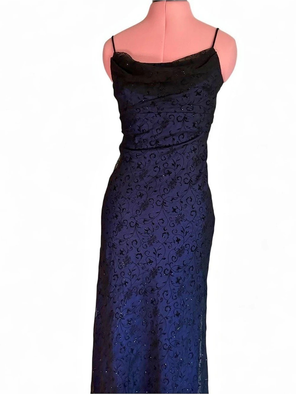 Night Way Collections Floral Maxi Dress Blue & Black Size 6